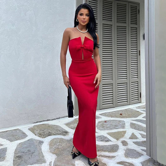 Black Sexy Maxi Dresses Women Summer New Elegant Strapless Sleeveless off Shoulder Slim Dress Casual Streetwear Club Party Dress