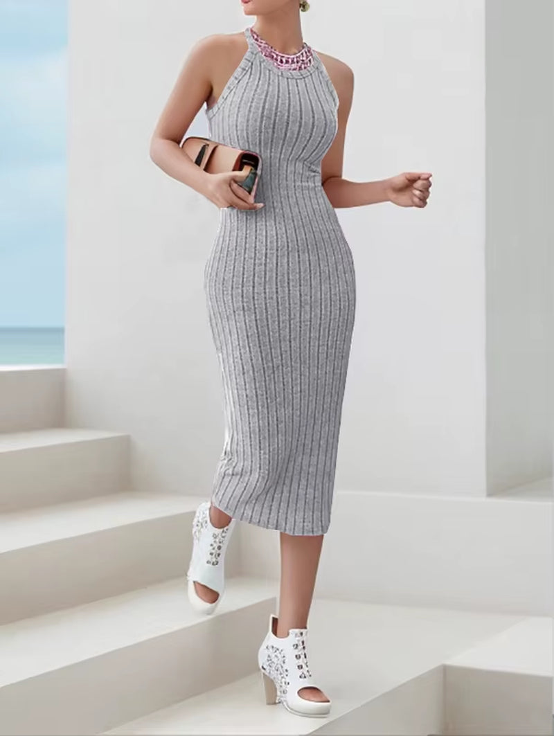 Solid Halter Neck Bodycon Midi Dress High-End Temperament Vest Halter Dress Women'S Summer New High-Waist Slim Temperament Slim